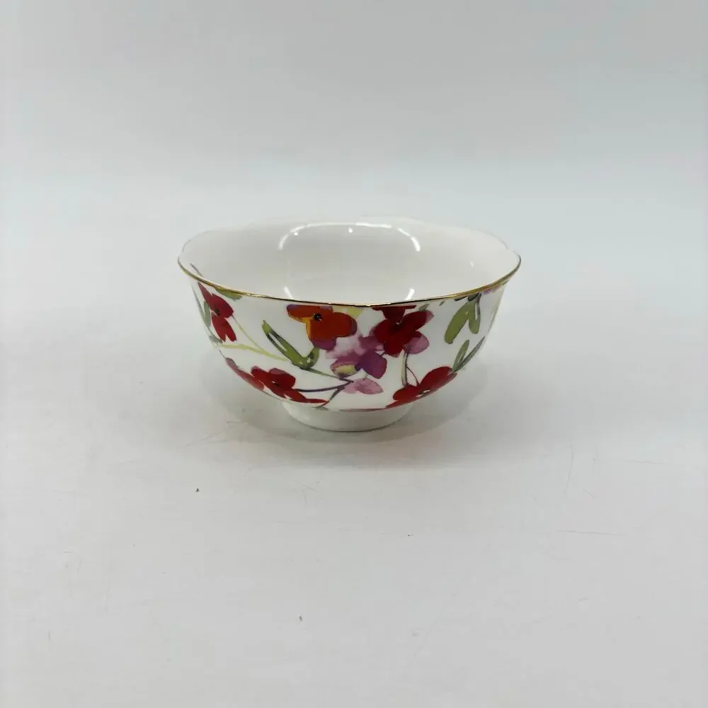 Gracie China Small Soup Bowl Floral Porcelain Bowls Gold Trip Scalloped